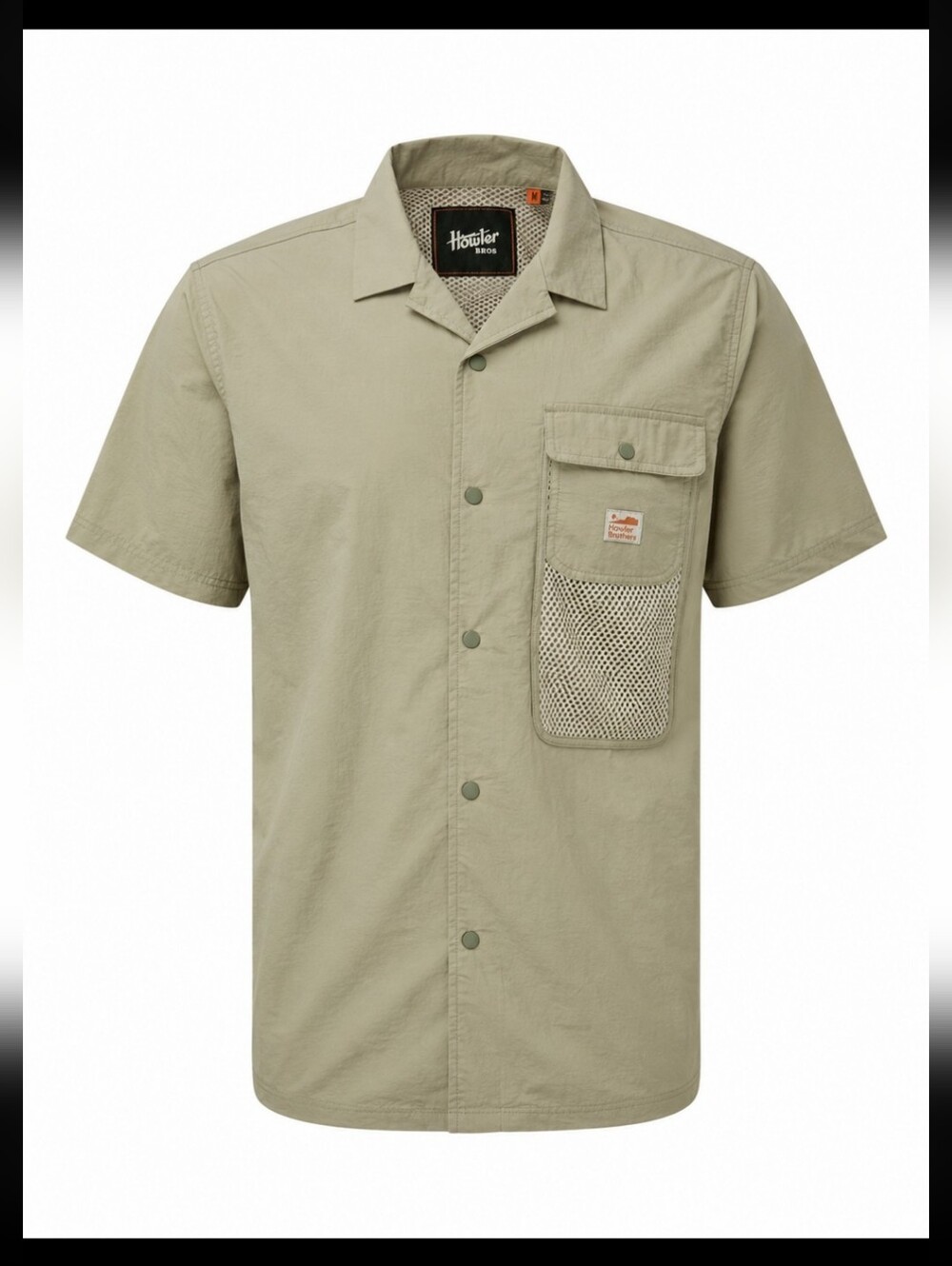 Howler Brothers Mesh Pocket Fishing Camp Shirt Tan Khaki M Outdoor Snap Front